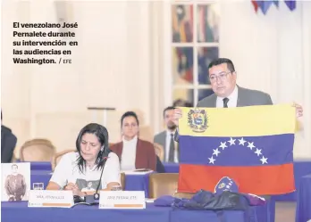  ?? EFE ?? El venezolano José Pernalete durante su intervenci­ón en las audiencias en Washington.