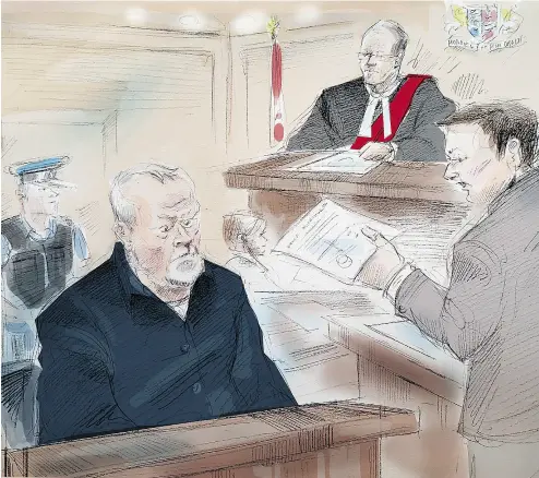  ?? ALEXANDRA NEWBOULD / THE CANADIAN PRESS ?? Bruce McArthur, left, makes his first appearance in court in Toronto on Friday on first- degree murder charges.
