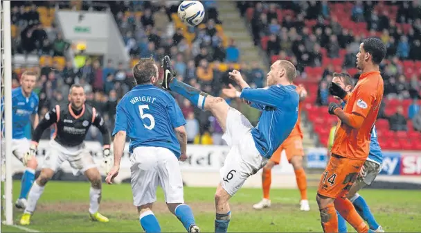  ?? Picture: SNS Group. ?? Sore one: Frazer Wright being struck by the boot of his St Johnstone team-mate Steven Anderson.