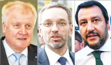  ?? SOLARO/AFP CHRISTOF STACHE/HERBERT NEUBAUER/ANDREAS ?? (From left) Germany’s Interior Minister Horst Seehofer, Austrian Interior Minister Herbert Kickl and Italy’s Interior Minister Matteo Salvini have formed an ‘axis of the willing’.