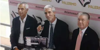  ??  ?? Da sinistra Rinaldo Sagramola, Dario Mirri e Tony Di Piazza, pronti a costruire il Palermo che punterà alla Serie B