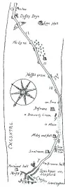  ??  ?? ●»John Ogilby’s strip map through High Lane 1600s, which had diverted away from the Roman route