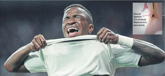  ?? FOTO: EFE ?? Vinicius se marchó llorando del césped del Bernabéu tras lesionarse en una jugada ante el Ajax. Estará unos dos meses sin poder jugar