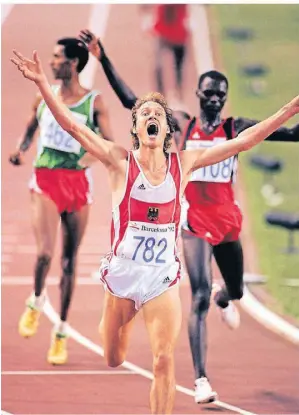  ?? ARCHIVFOTO: IMAGO ?? Dieter Baumanns Jubel bei den Olympische­n Spielen des Jahres 1992 in Barcelona.