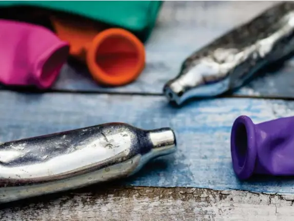  ??  ?? A survey reveals the use of nitrous oxide has increased among the young in the UK