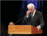  ?? JAE C. HONG — THE ASSOCIATED PRESS ?? Former Vice President Joe Biden wipes a tear away while giving a tribute during memorial service at North Phoenix Baptist Church for Sen. John McCain, R-Ariz., on Thursday in Phoenix.