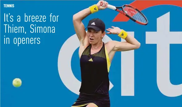  ?? REUTERS PIC ?? Simona Halep sends a forehand return to Sloane Stephens at the Citi Open on Tuesday. Simona won 7-6 (7-3), 6-0.