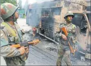  ?? AFP ?? Security personnel patrol a road following clashes with supporters of Gorkha Janmukti Morcha (GJM) in Darjeeling on Saturday.