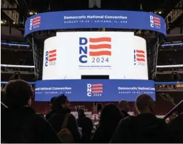  ?? ASHLEE REZIN/SUN-TIMES ?? The logo for the 2024 Democratic National Convention is shown during the DNC Winter Media Walkthroug­h at the United Center on Jan. 18.