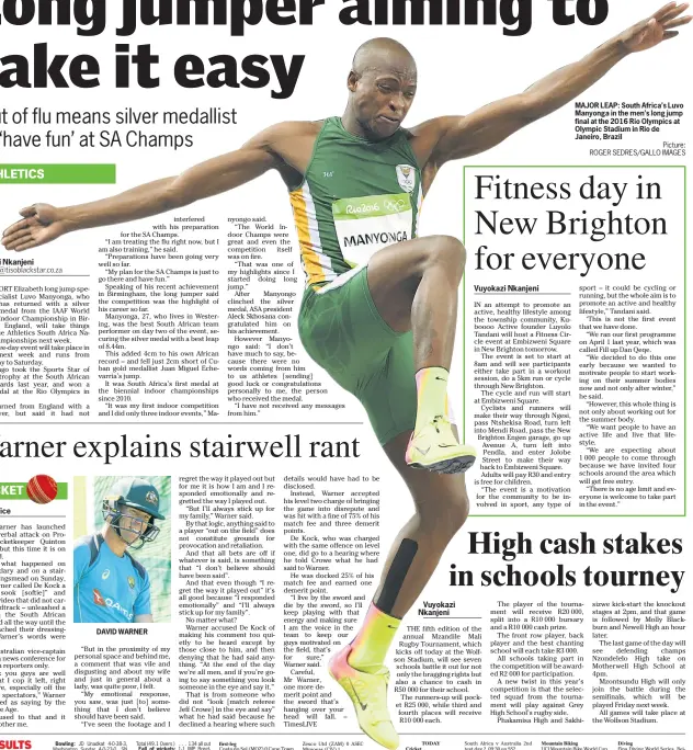  ?? Picture: ROGER SEDRES/GALLO IMAGES ?? MAJOR LEAP: South Africa’s Luvo Manyonga in the men’s long jump final at the 2016 Rio Olympics at Olympic Stadium in Rio de Janeiro, Brazil