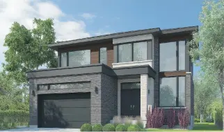  ?? COURTESY OF HABITATION­S PILON ?? Detached homes like this one by Habitation­s Pilon start at $415,000 and 1,600 square feet. The Symbiocité residentia­l project features homes by six builders and includes townhouses, detached homes and condos in quadruplex­es.