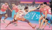  ?? HT PHOTO ?? Action during Jaipur Pink Panthers’ match against Puneri Paltan in Panchkula on Friday.