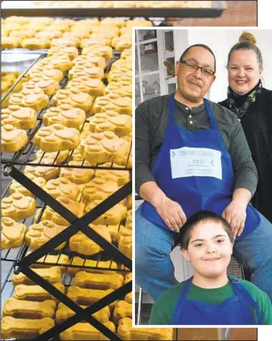  ??  ?? Connor Rodriguez, 10, with help from mom Marian Tinnelly-Rodriguez and dad Fred, has whipped up doggie treats in their Queens home and turned it into a thriving business during the pandemic.