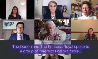  ?? ?? During lockdown, the Queen conducted a conference call with carers via Zoom. Photograph: Buckingham Palace/AFP/Getty Images