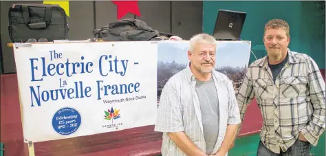  ?? AMANDA DOUCETTE ?? Hal Theriault and Stacey Doucette hosted a public meeting on Oct. 4 to let the public know how they plan to recover from the fire on Aug. 29, which burnt many of their Electric City artifacts, which were going to be used in the new interpreti­ve center they plan to open.