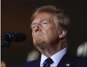  ?? MATT ROURKE — THE ASSOCIATED PRESS ?? Republican presidenti­al candidate and former President Donald Trump speaks at a primary election night party in Nashua, N.H., on Tuesday after winning the primary.