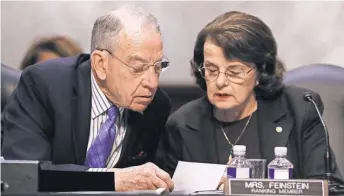  ?? CHIP SOMODEVILL­A, GETTY IMAGES ?? Sens. Chuck Grassley, R- Iowa, and Dianne Feinstein, D- Calif., are considerin­g callingmor­e people to testify.