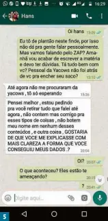  ?? Reprodução ?? Reproduçõe­s de tela de celular mostram trocas de mensagens entre o ex-funcionári­o da empresa de disparos Hans Nascimento e a repórter da
Folha Patrícia Campos Mello