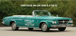  ??  ?? CHRYSLER 300 (DE 3500 À 4 750 $) PLYMOUTH BELVÉDÈRE (DE 2 800 À 2 900 $) PLYMOUTH VALIANT (DE 1 975 À 2 250 $) DODGE DART (DE 2 200 À 2 500 $) DODGE POLARA (DE 2 000 À 3 000 $) DODGE CUSTOM (DE 2 800 À 3 500 $) NEWPORT (DE 2 900 À 3 500 $)