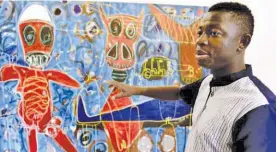  ??  ?? Aboudia at the gallery where his exhibition, ‘Mogo Dynasty’, is being shown