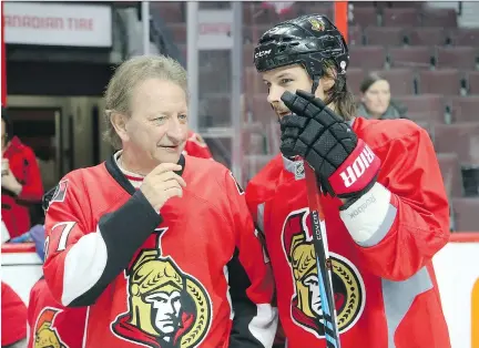  ?? JEAN LEVAC ?? Senators owner Eugene Melnyk, pictured with team captain Erik Karlsson, was awaiting a liver transplant and fighting for his life the last time the team made the playoffs after a miracle run in 2015. Melnyk said the experience has made him more...