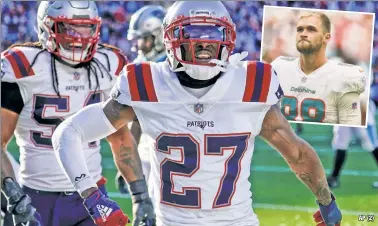  ?? ?? $PEND WISELY: Going after free agents like Patriots cornerback J.C. Jackson or Dolphins tight end Mike Gesicki (inset) could help Joe Douglas begin to build a playoff contender, writes The Post’s Mark Cannizzaro.