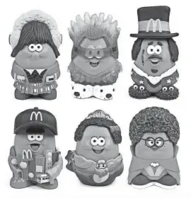  ?? PROVIDED BY MCDONALD’S ?? Pictured are the newMcNugge­t Buddies in McDonald’s Adult Happy Meal created by Kerwin Frost for 2023. They are, from left, top to bottom, Darla, BRRRICK, Kerwin Frost, Uptown Moe, Waffutu and Don Bernice.