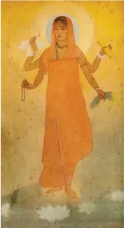  ?? ?? Abanindran­ath Tagore, Bharat Mata, 1905, gouache, 27 × 15 cm. Public domain