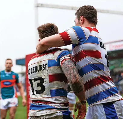  ?? Jackie Meredith ?? ● Gavin Bennio, right, was among Hornets’ try-scorers against London