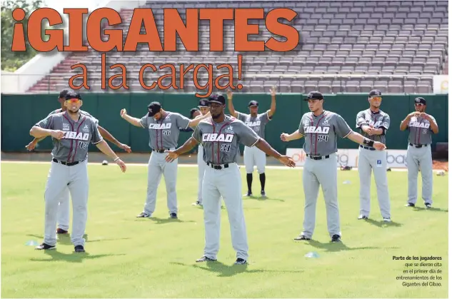  ??  ?? Parte de los jugadores que se dieron cita en el primer día de entrenamie­ntos de los Gigantes del Cibao.