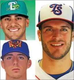  ??  ?? Local players Jose Lopez, top left, Heath Fillmyer, bottom left, and James Pugliese, right, are all pitching in Double-A organizati­ons.