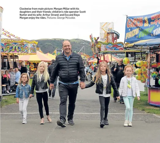  ?? Pictures: George Mcluskie. ?? Claopctkio­w isi e fhroe m rem...ain picture: Morgan Millar with his daughters and their friends; children’s ride operator Scott Nutter and his wife; Arthur Strand; and Eva and Raya Morgan enjoy the rides.