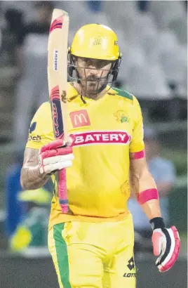  ?? Picture: SA20 ?? MEANING BUSINESS. Joburg Super Kings captain Faf du Plessis scored a quickfire 50 against MI Cape Town in their SA20 game at Newlands last night.