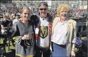  ?? John Katsilomet­es Las Vegas Review-Journal ?? The D Las Vegas co-owner Derek Stevens, his wife, Nicole, left, and Las Vegas Mayor Carolyn Goodman attend the Vegas Golden Knights viewing party Saturday at Downtown Las Vegas Events Center.