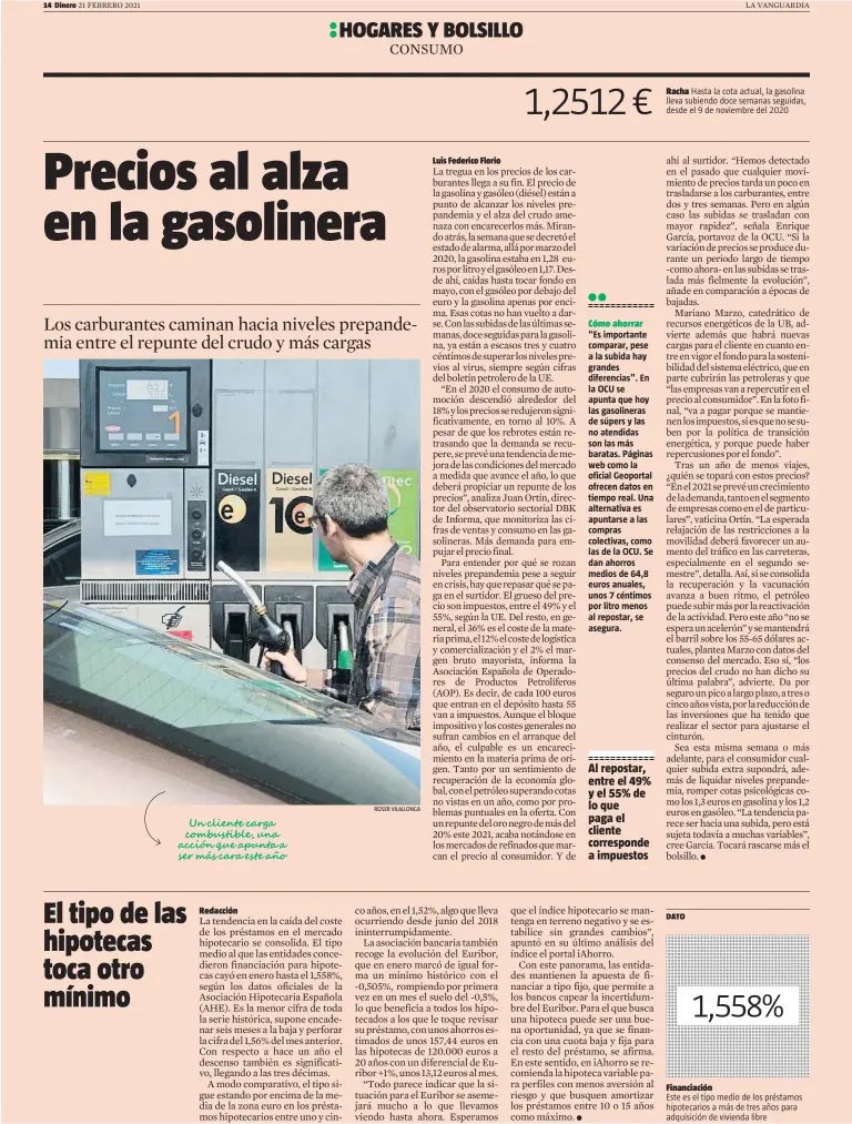  ?? ROSER VILALLONGA ?? Al repostar, entre el 49% y el 55% de lo que paga el cliente correspond­e a impuestos
DATO