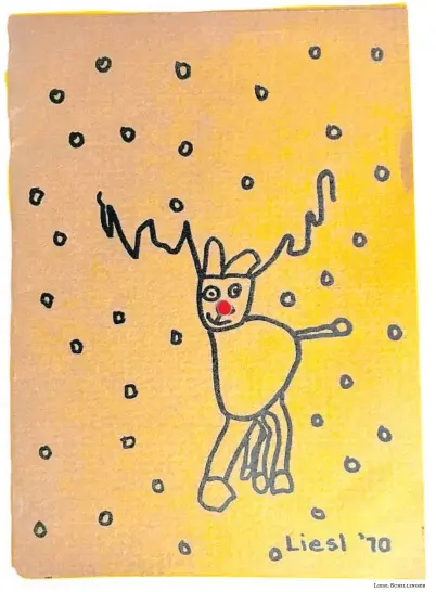  ?? Liesl Schillinge­r ?? THE AUTHOR’S Christmas card, which she created when she was 4 years old.