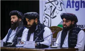  ?? Photograph: EPA ?? Taliban spokesmen at a press conference on the meeting of elders in Kabul last week.