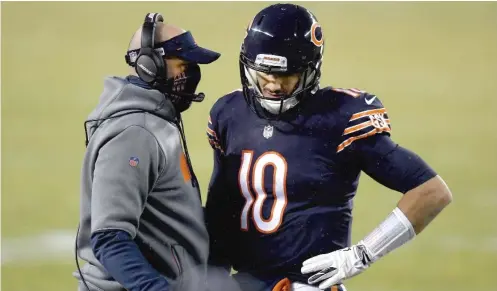  ?? QUINN HARRIS/GETTY IMAGES ?? Matt Nagy was overprotec­tive of Mitch Trubisky, shielding him from criticism. But his sugarcoati­ng isn’t limited to the limited ex-Bear.