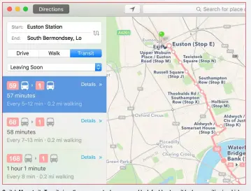  ??  ?? Switch Maps to its Transit view, then zoom out a long way and look for blue transit badges on cities in which the app can suggest routes that use bus, subway and light rail, commuter rail and ferry services.