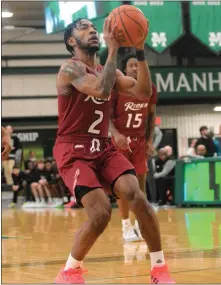  ?? KYLE FRANKO — TRENTONIAN PHOTO ?? Rider’s Allen Powell (2) shoots the ball against Manhattan during an NCAA men’s basketball game on Sunday afternoon at Draddy Gymnasium in Riverdale, N.Y.