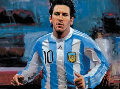  ??  ?? El retrato de Messi encargado por la fundación que lidera el capitán argentino