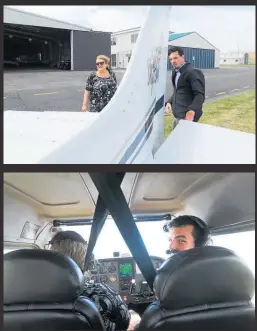  ??  ?? Reporter Liz Wylie at the controls of the Cessna 172 during a trial flight with Wanganui Aero Club.