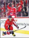  ??  ?? Washington Capitals left wing Alex Ovechkin celebrates his goal in the second period of an NHL hockey game against the Winnipeg Jets on March 12, in Washington. It was Ovechkin’s 600th career goal. (AP)