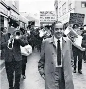  ??  ?? Dixon taking part in a march with clay workers at St Austell in 1972