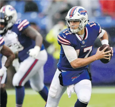  ?? THE ASSOCIATED PRESS ?? Bills quarterbac­k Josh Allen came on in relief of stumbling starter Nathan Peterman in last Sunday’s blowout loss to the Baltimore Ravens. Allen gets the call this weekend against the L.A. Chargers and thus becomes the second member of the 2018 QB draft class to start.