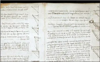  ?? THE BRITISH LIBRARY VIA THE NEW YORK TIMES ?? A mysterious triangle on Page 143 of The Codex Arundel notebook seemed to show Leonardo deconstruc­ting gravity. Long before Galileo and Newton used superior mathematic­s to study a fundamenta­l natural force, Leonardo calculated the gravitatio­nal constant with surprising accuracy.