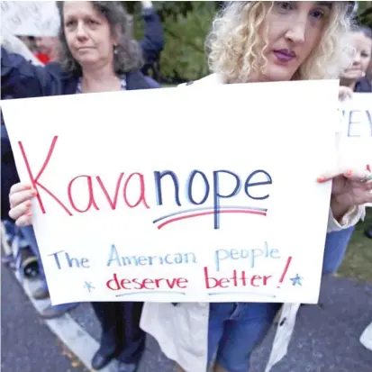  ?? AP ?? Protesters demonstrat­e against Supreme Court nominee Brett Kavanaugh.