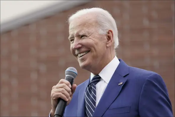  ?? CAROLYN KASTER — THE ASSOCIATED PRESS ?? President Joe Biden speaks about lowering costs for American families at Irvine Valley Community College, in Irvine Friday, Oct. 14, 2022.