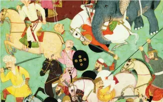  ??  ?? An early modern battle scene depicted in a Mughal miniature looks like a graceful pageant compared to today’s nuclear and cyber warfare