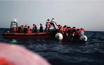  ?? EPA PIC ?? A handout photo made available by the NGO ‘SOS Mediterran­ée’ shows the sea rescue of a total of 629 migrants on 10 June 2018.